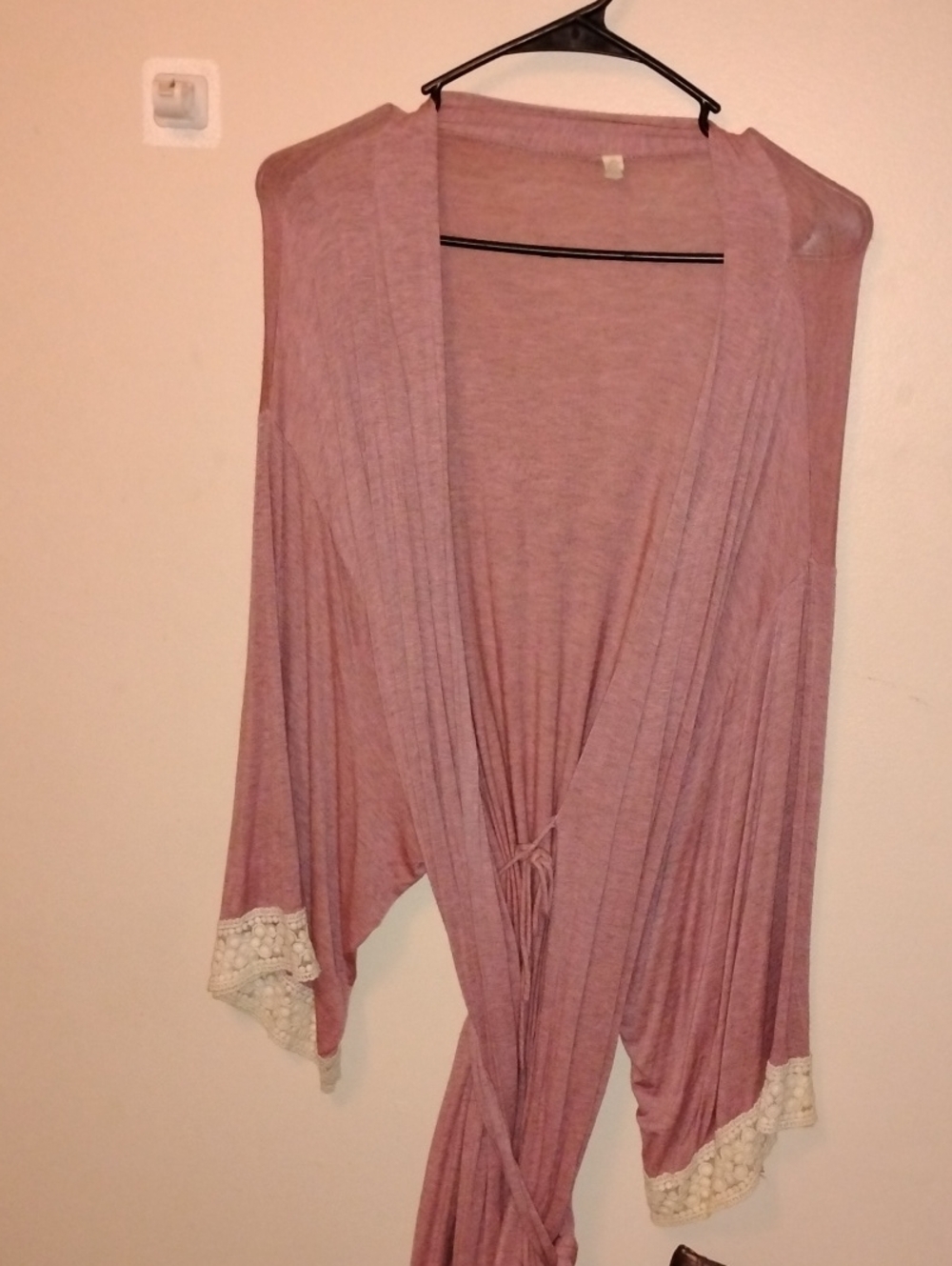 Pinkblush Rose Duster Open-Front or Tie with Lace Trim